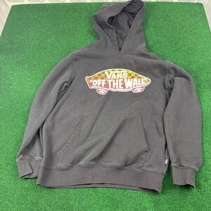 Vans Off The Wall Hoodie Black Checkerboard Logo Graphic‎ Sweatshirt Large